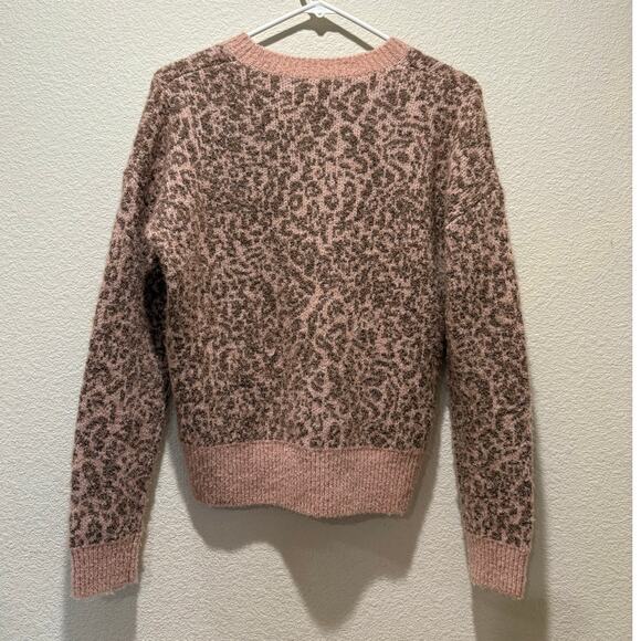 Madewell Marled Rose Leopard Print Merino Wool Shrunken Pullover Sweater Size XS - Picture 3 of 6